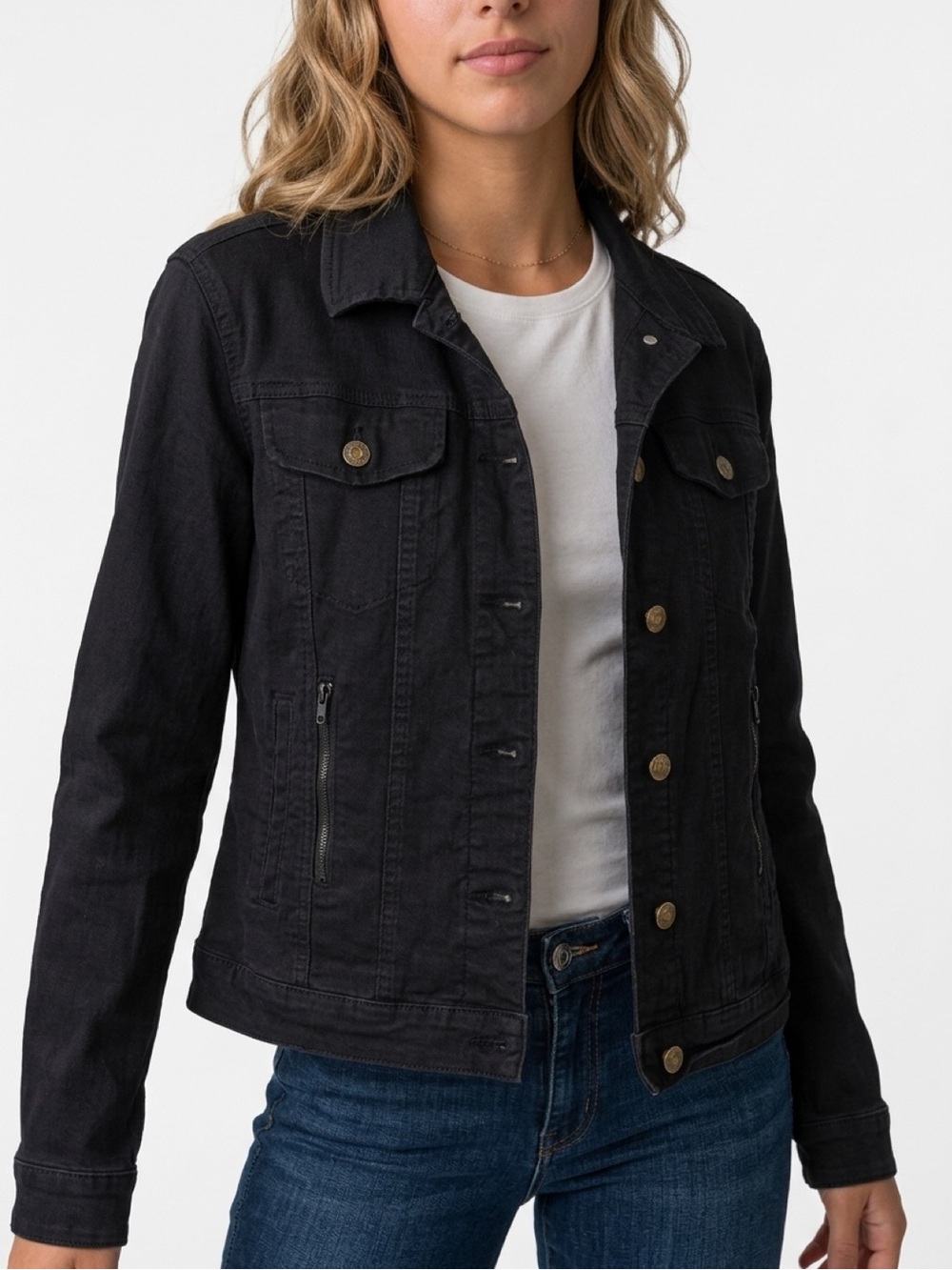Classic Black Denim Jacket with Button Front